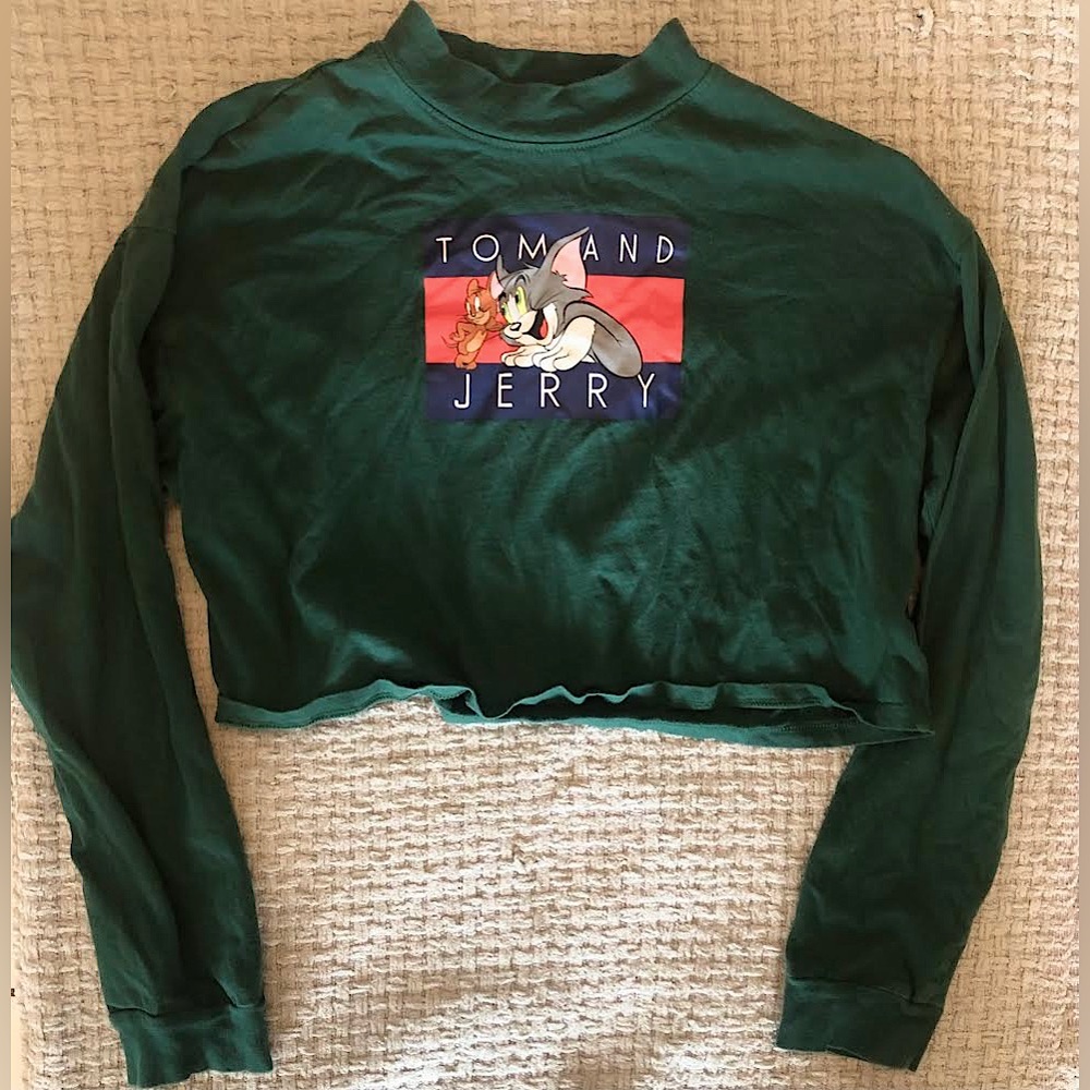 Urban Planet Tom & Jerry Cropped Green Long Sleeve 🐭🐱